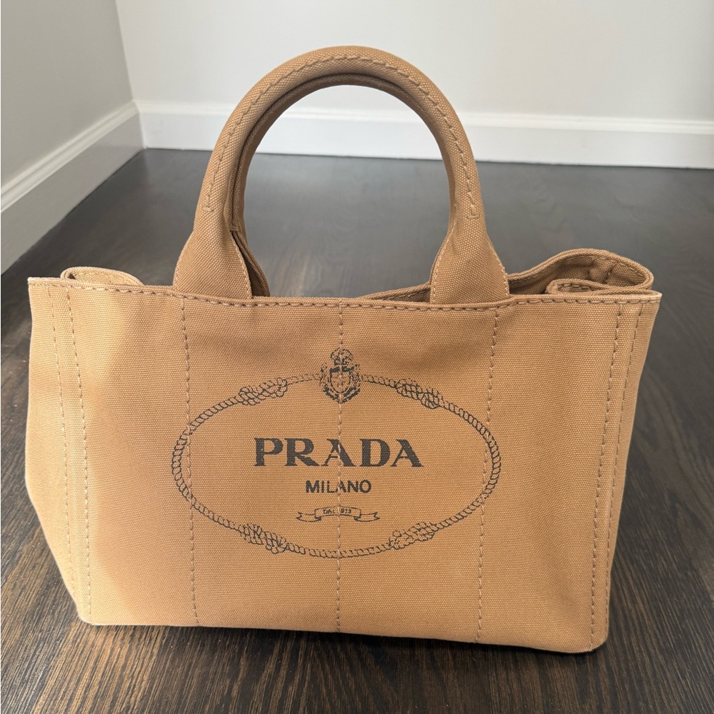 PRADA Tabacco Canvas Tote with shoulder strap